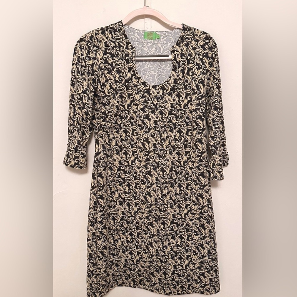 Katherine Way Scoop Neck Dress 3/4 Sleeve Size Small Stretch Nylon Spandex